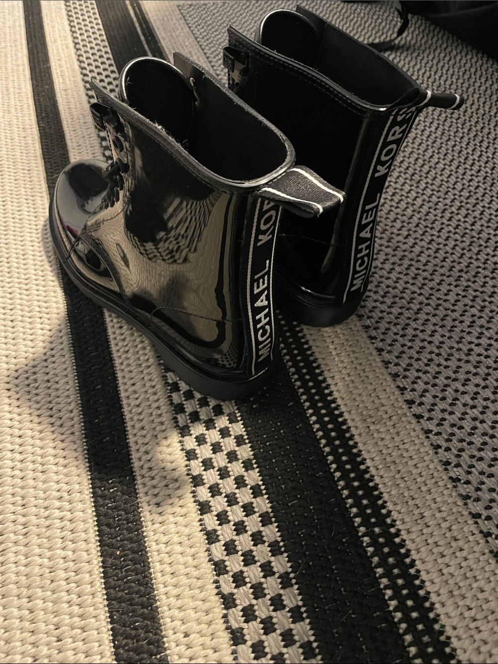 Michael Kors Tavie Glossy Black Logo-Trim Rain Ankle Boots